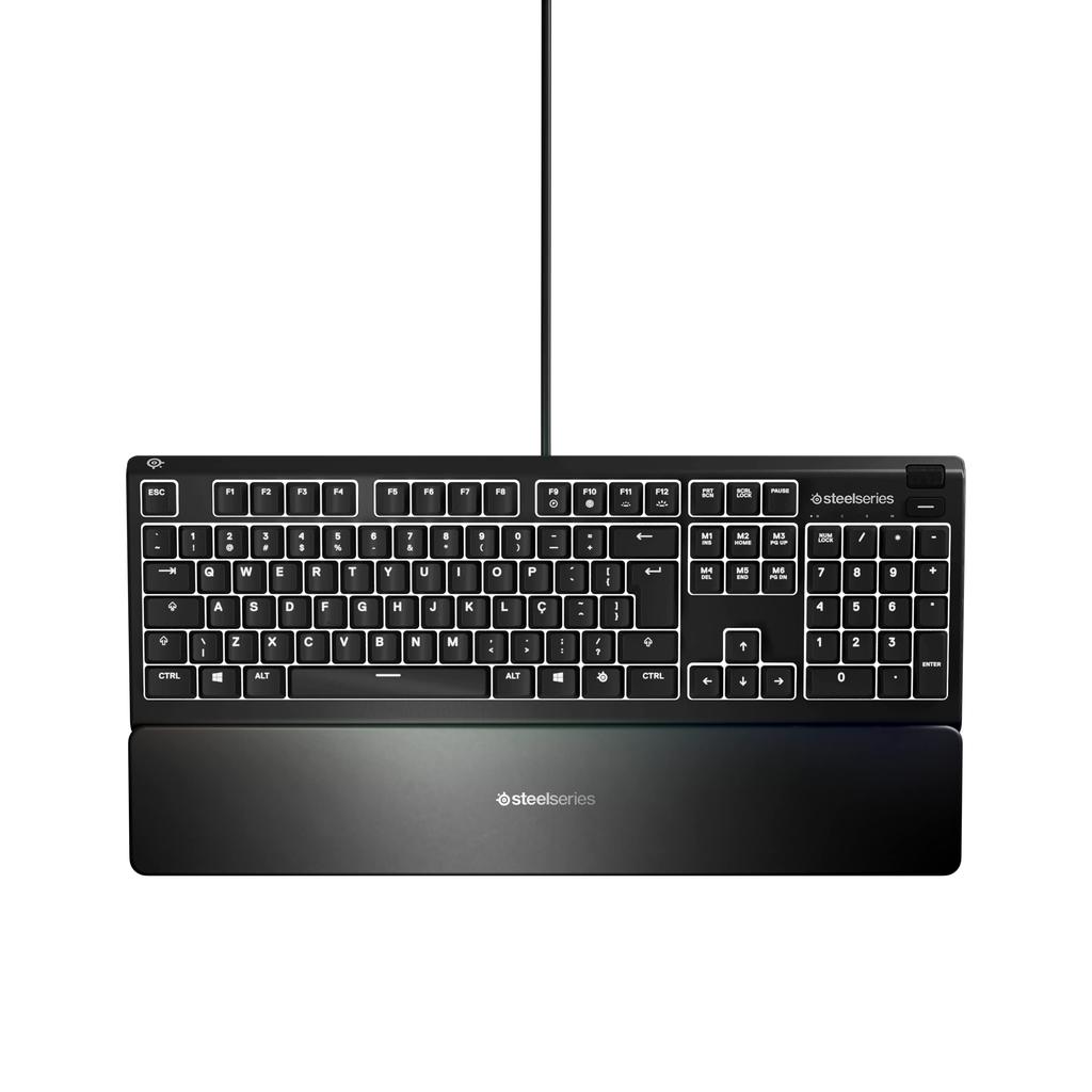 SteelSeries Apex 3 RGB Gaming Keyboard 10 Zone RGB Illumination IP32 Waterproof Premium Magnetic Wrist Rest Quiet Gaming BR – – – (Whisper Switch) –