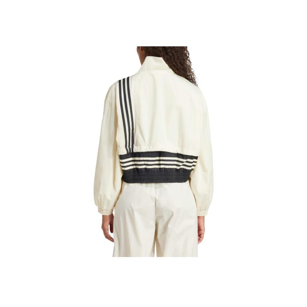 Adidas Originals Striped Stand Collar Loose Fit Zip Long Sleeve Jacket Women Jackets Off-White JD0096