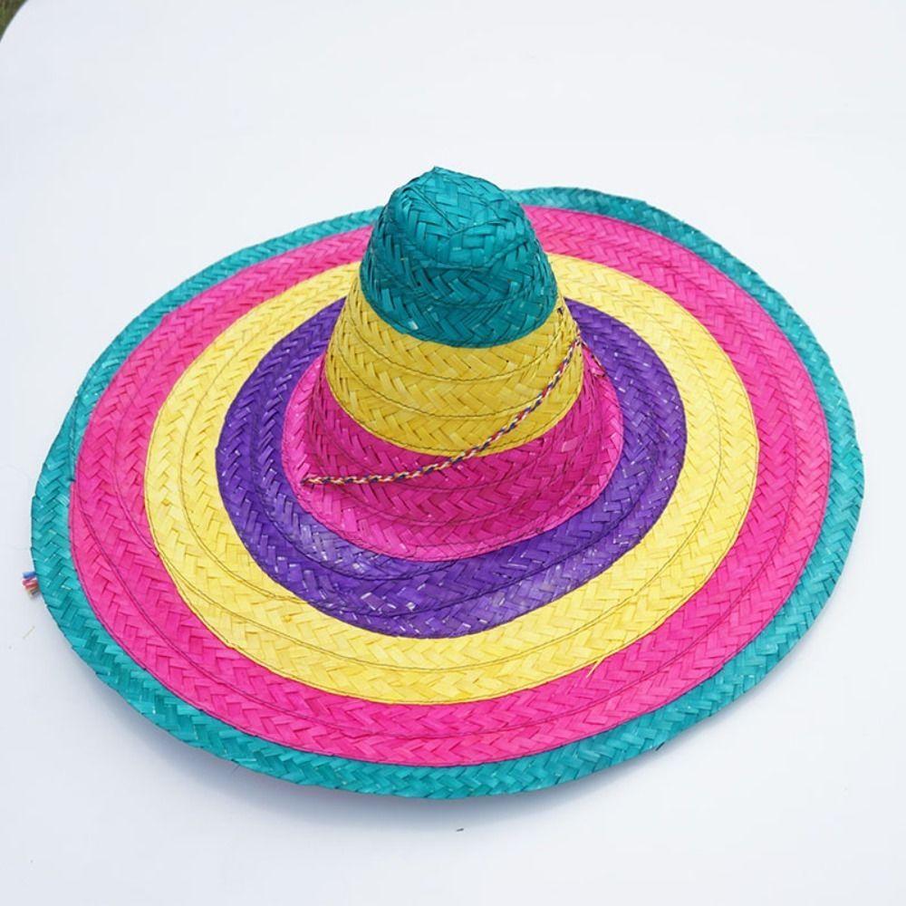 Natural Straw Mexican Party Hat Wide Brim Carnival Sombrero Summer Mexican Straw Hats  Halloween