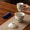 Rice White Ru Kiln Travel Tea Set, Ceramic Minimalist Kuaike Cup, Portable Outdoor Camping Tea Set, One Pot and Three Cups