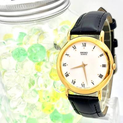 Часы SEIKO Золотые Римские Цифры 190438 Новый Ремешок/Новая Батарея Мужские 2K00-0031