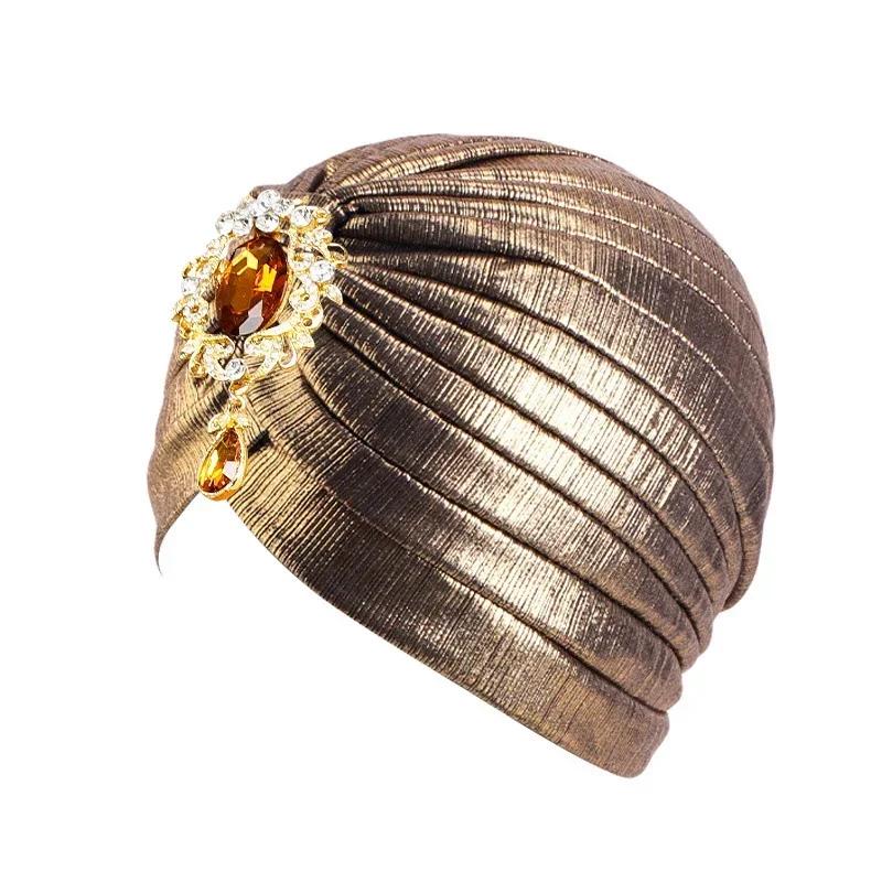 Indian Women Chemo Cap Muslim Diamonds Hijab Pleated Turban Wrap Headscarf Beanies Hair Loss Bonnet Hat Femme Turbante Mujer New