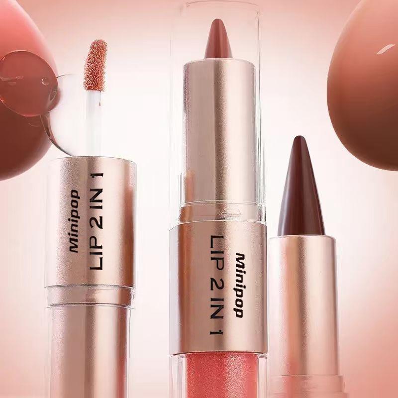 2 in 1 Lip Liner Lipstick Duo Waterproof Long Lasting Non Smudge