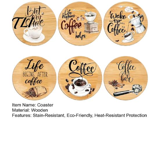 Reusable Wooden Table Coasters 6Pcs Wood for Drinks, Heat Resistant Drink Mat, Anti-slip Round Drinks Mats Dining Room, Coffee And Office Desktop