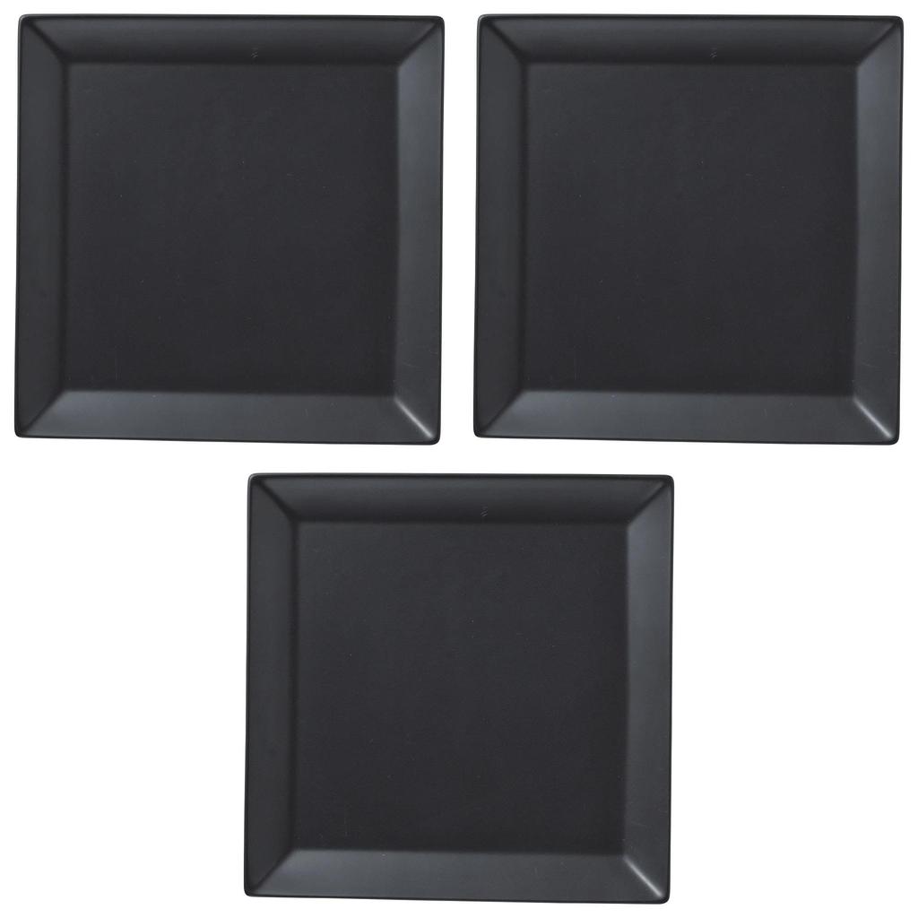 Set of 3 22cm Square Black Plates x 22 x Medium Plates by Setomonohonpo [22 1.8cm] Western-style