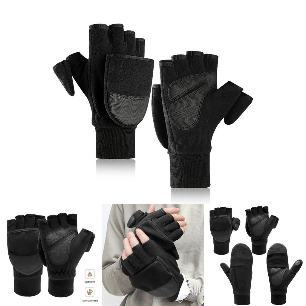 Warm Men Winter Fliptop Gloves Fingerless Convertible Cycling Photograph Mittens