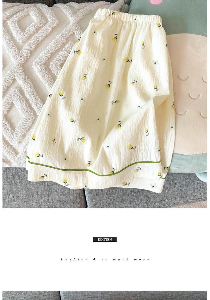 Women's Sweet Summer Pajama Set: Girly Gauze Short-Sleeve Top, Long Pants & Outerwear