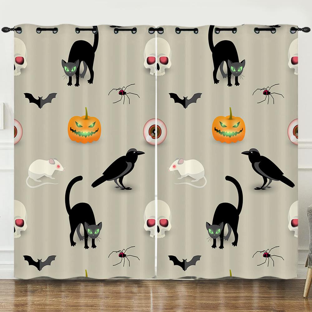 Halloween Pumpkin Digital Printing Curtains Blackout Curtain Punching Modern Minimalist Style