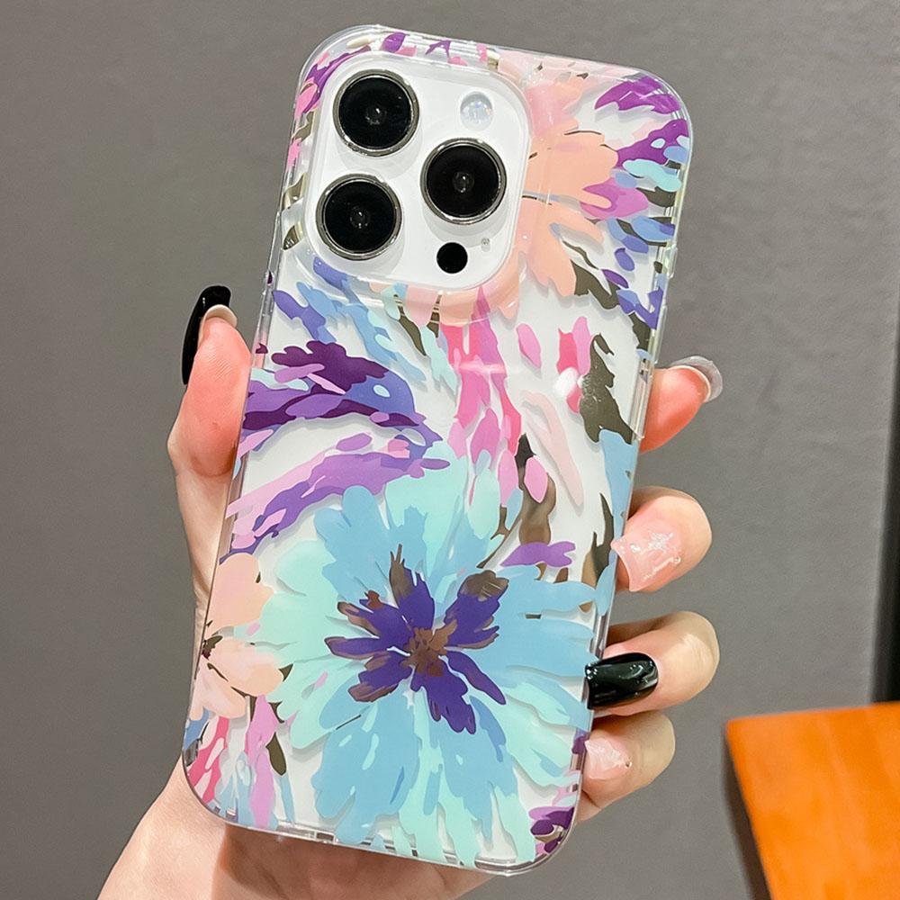 

For iPhone 15 Pro Max Case IMD Floral Pattern TPU+PC Protective Phone Cover F5