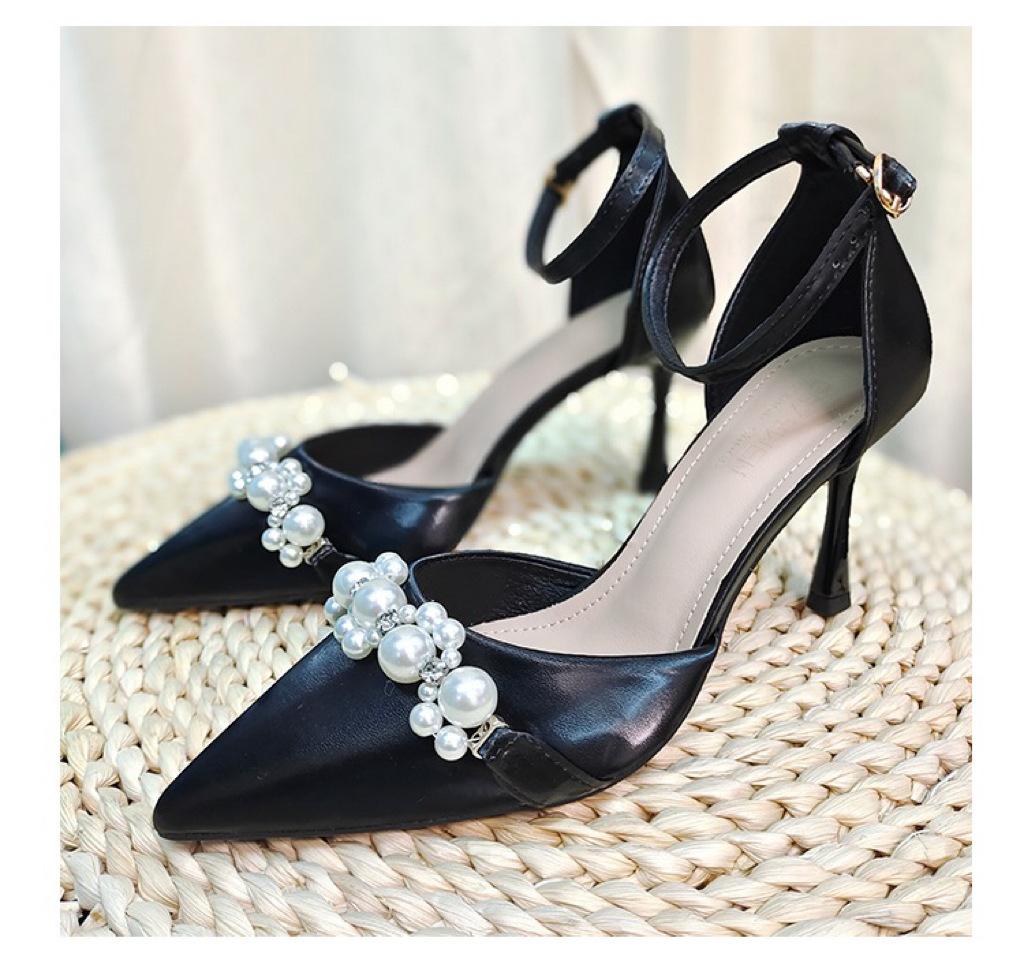 

Жемчужный вечерний бриз нежные высокие каблуки с юбкой 2024 весна и осень новые полые остроносые с ремешком на щиколотке высокие каблуки женские 34 чёрный