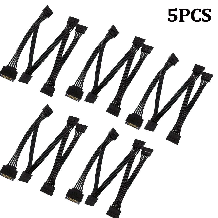 5Pcs 15 Pin 1X Male To 5X Female SATA Hard Drive Splitter Cable Adapter Computer