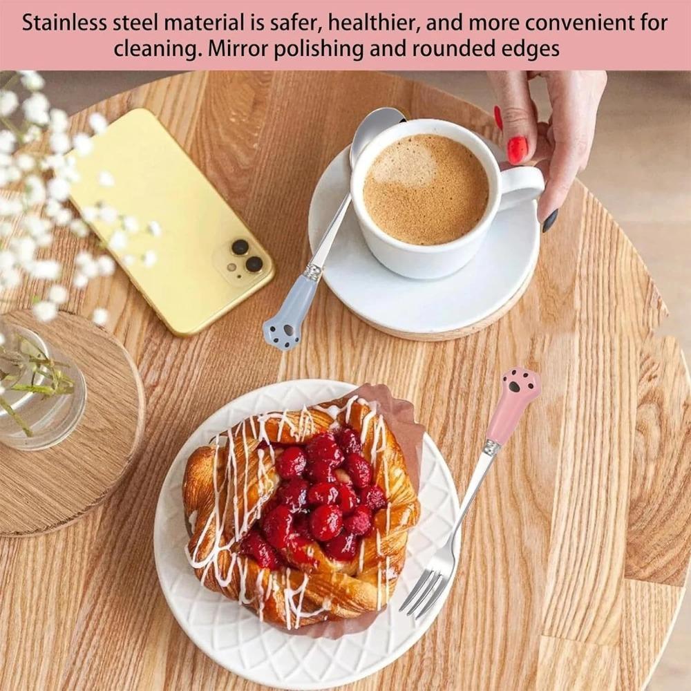 4 Stück Niedliches Katzenpfoten Löffelset Teelöffel Kaffeelöffel Obst Eis Dessert Gabel Edelstahl Löffel für Kaffee Tee