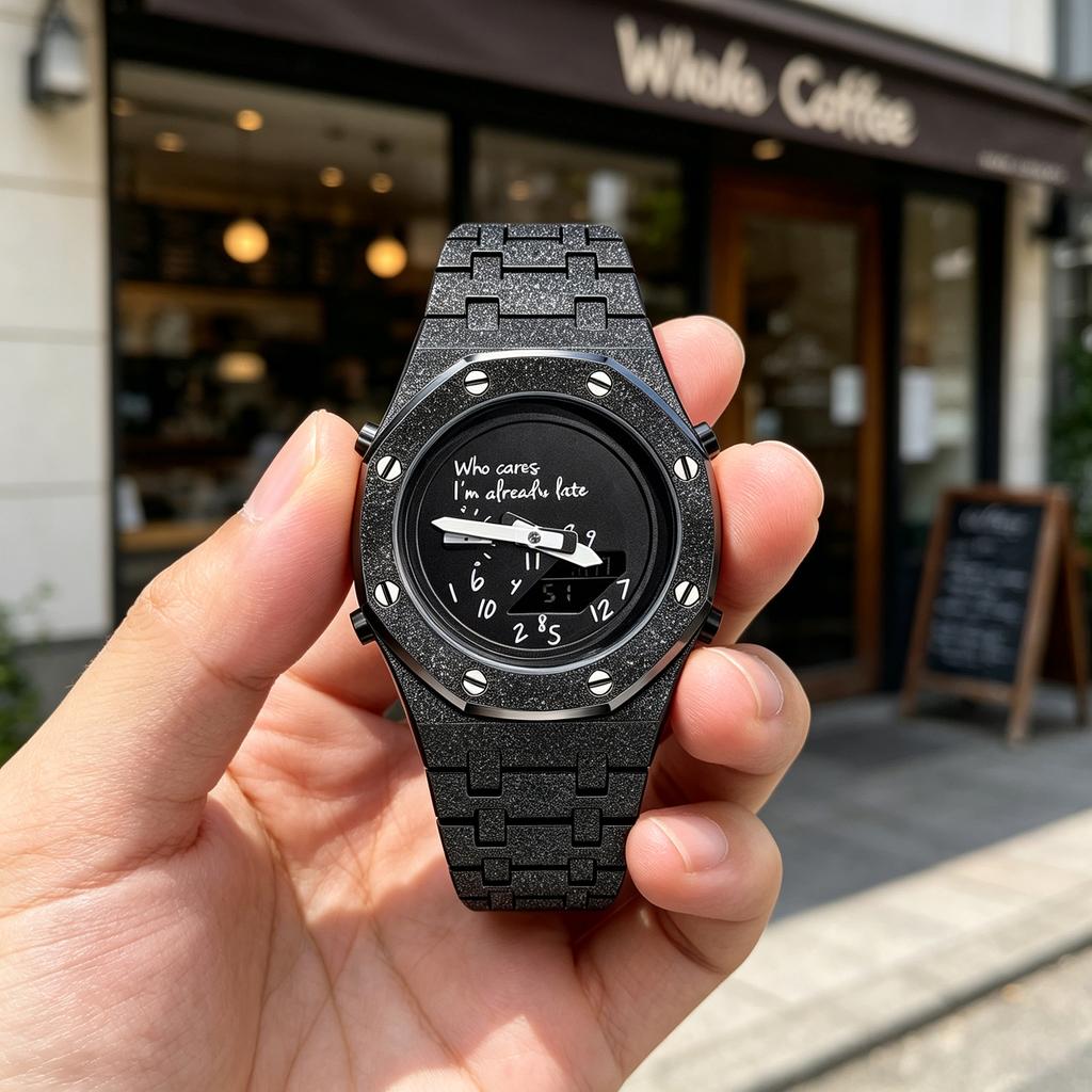 1pc New Polygon Men's Watch - Graffiti Digital Fashion Digital Display Multi-functional Night-Light Water-Resistant