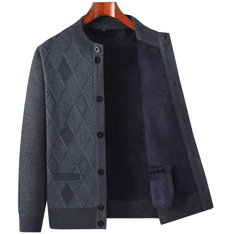 Warm Fleece-Lined Cardigan for Middle-Aged and Elderly Men: Knitted Sweater & Thick Grandpa Jacket