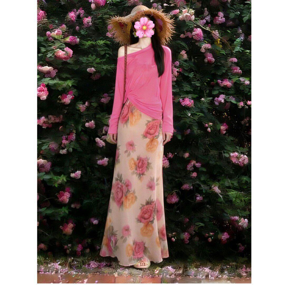 Весна 2026 Французский Шик Курортный Костюм: Комплект: узкий топ и длинная юбка с высокой талией XXL