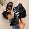 Fashion Large Size 36-43 Elegant Short Chunky Platform Sandals Women Summer 2025 Black Leather High Heel Sandals Office Women's Shoes