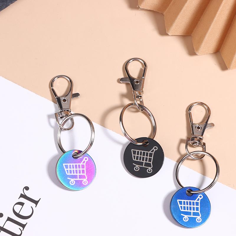 Shopping Trolley Tokens Key Ring With Carabiner Hook Mini Metal Supermarket Cart Remover Coin Label Keychain For Unisex