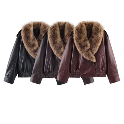 European and American Style Autumn and Winter New Imitation Leather Jacket Retro Fur Collar Warm Leather Jacket