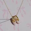 Waterproof Pink Blue Enamel Sweet Ballet Shoe Pendant Necklace For Women Stainless Steel Chain Statement Jewelry Party Gift