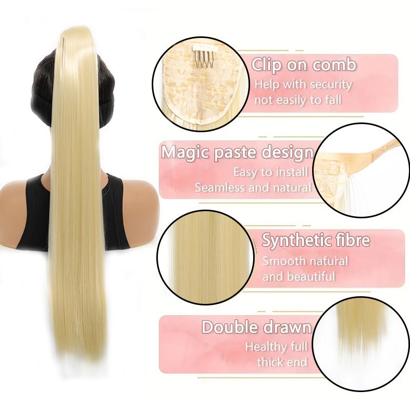 Magic stick ponytail synthetic wig long straight ponytail wig female wig heat-resistant for daily gatherings