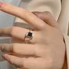 PANJBJ 925 Sterling Silver Geometric Black Stone Rings for Women Girl Korean Simple Adjustable Couple Jewelry Dropshipping