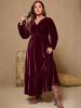 Plus Size Velvet Lantern Sleeve Slit V-neck Dress for Women (2025)