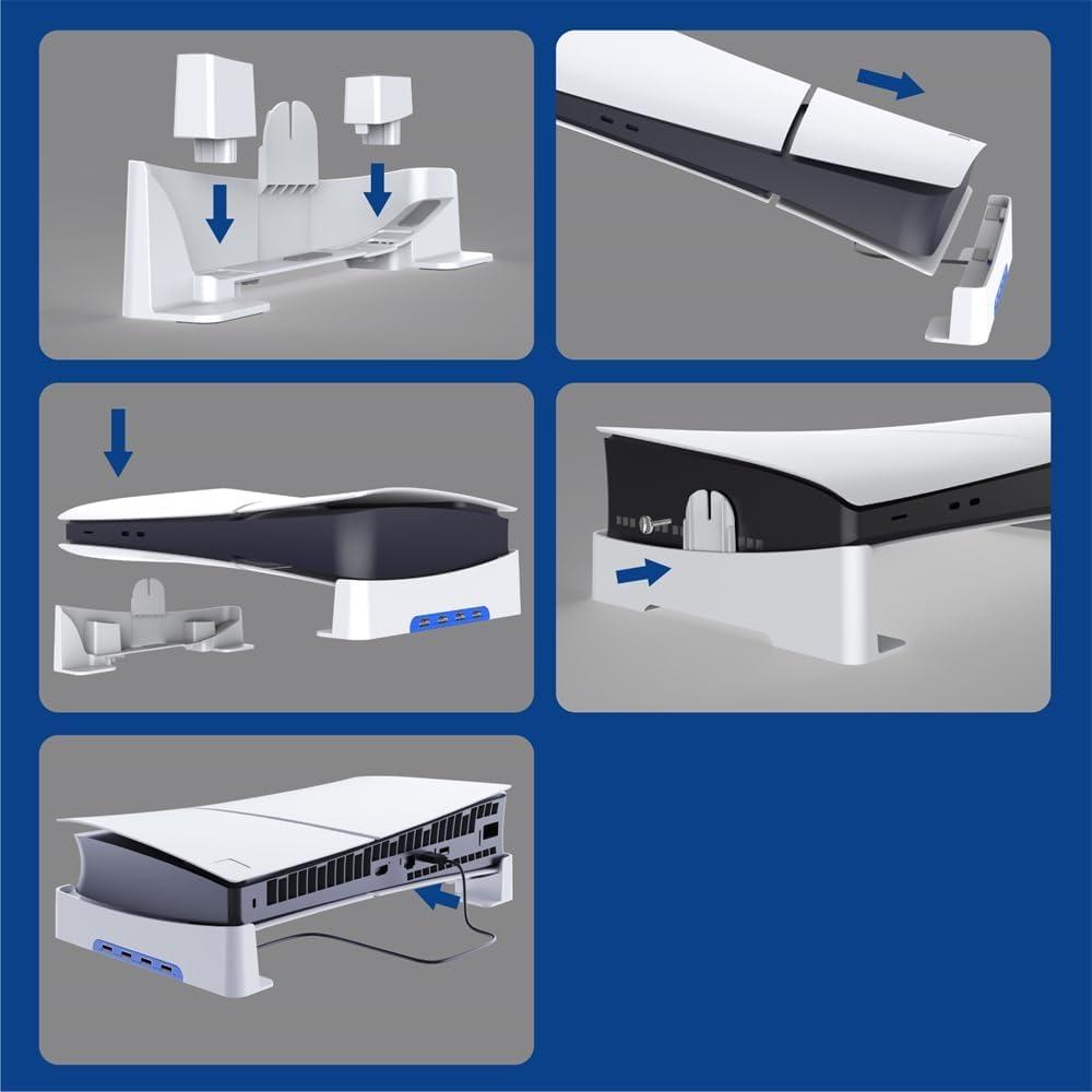 Suport de consolă pentru Sony PS5 Slim, cu 4 porturi USB 2.0, accesorii pentru suport de bază pentru console de jocuri, suport de depozitare pentru suport de birou pentru consola de jocuri