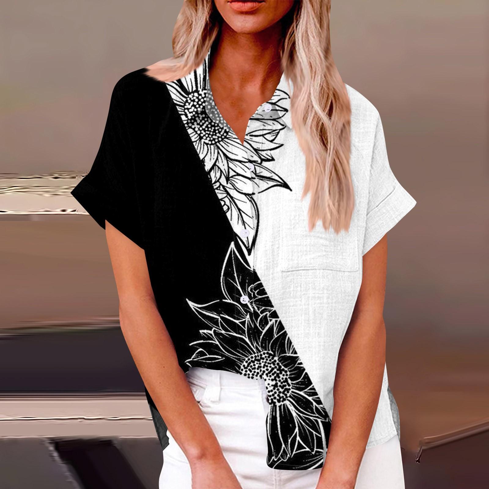 

Женский модный повседневный топ на пуговицах с рукавом 3/4 в горизонтальную полоску с принтом и лацканами L чёрный