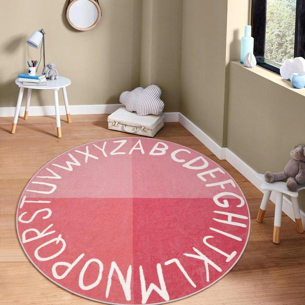Circular ABC Letter Carpet Mat Game Room Anti Slip Floor Mat Suitable for Living Room Bedroom Carpet Home Party Decoration