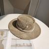 Women Summer Hats Pearls Band Straw Fedora Hat Sea Grass Ladies Wide Brim Sun Hat Hollow Out Style Boater Hat Holiday Beach Hat