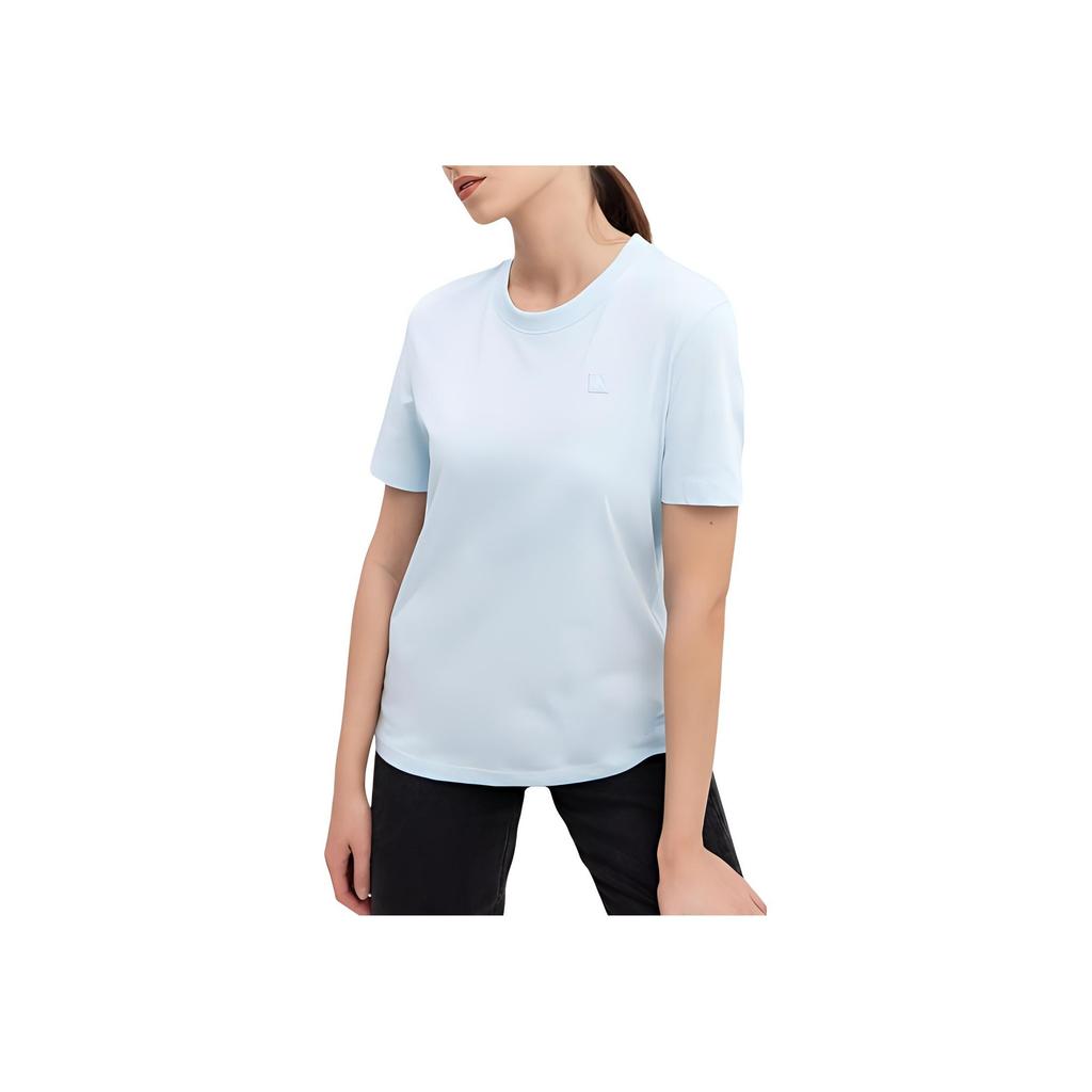 Calvin Klein Solid Color Round Neck Straight Cut Short Sleeve T-Shirt Women Tops Light-Blue J20J223226-CYR