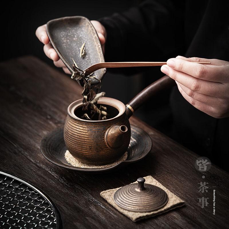Retro Side Handle Teapot, Home Kung Fu Tea Set with Filter and Anti Scald Tea Maker
