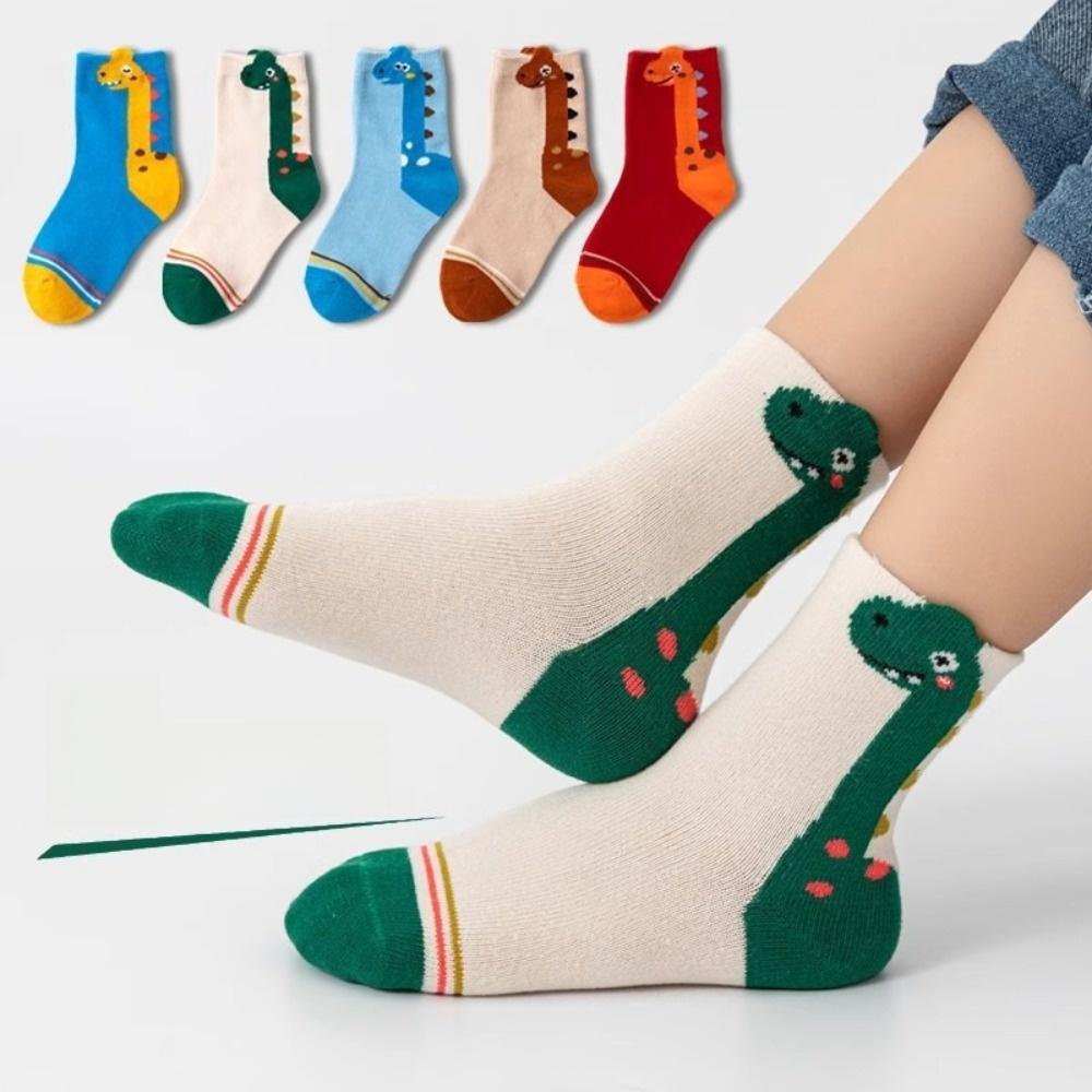 Cotton Blend Kids Socks 5 Pairs Pack Dinosaur Socks Colorful Children Sports Socks For Boys