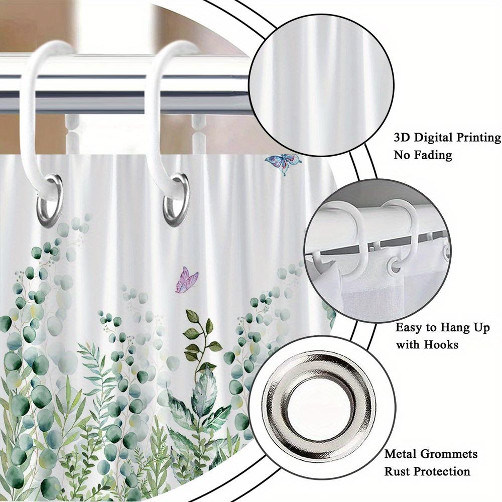 1Pc Green Leaf Butterfly Garden Shower Curtain - Polyester Fabric, Machine Washable, With Hook, Suitable For Bathroom Decoration