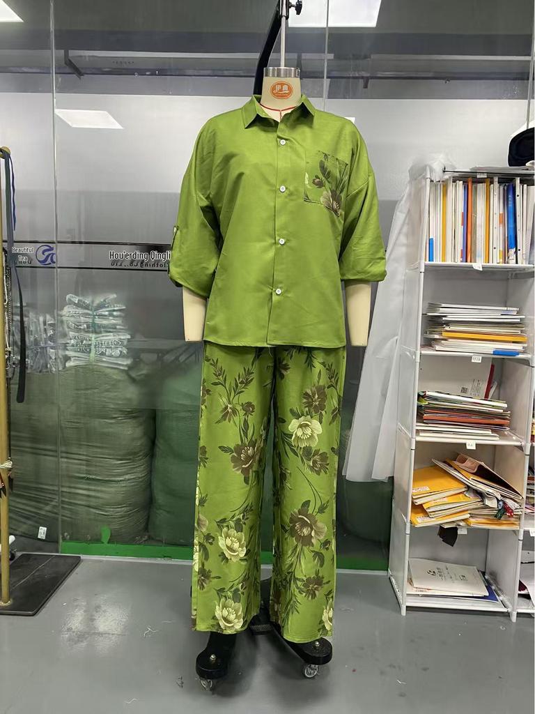 Spring Women's Floral Print Mid-Length Sleeve Top & Long Pants Set 2026