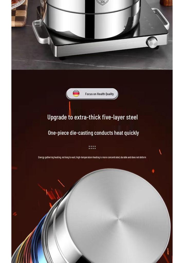 316 Stainless Steel Steamer Pot with Silicone Handle - Large Capacity Multi-layer Stew Basket