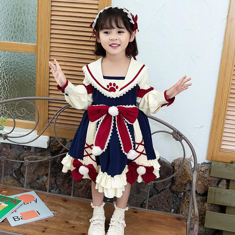 Girls' Lolita Cute Dress with Warm Fleece Lining - Spring & Autumn Formal Princess Dress for Small to Medium Primary School Children