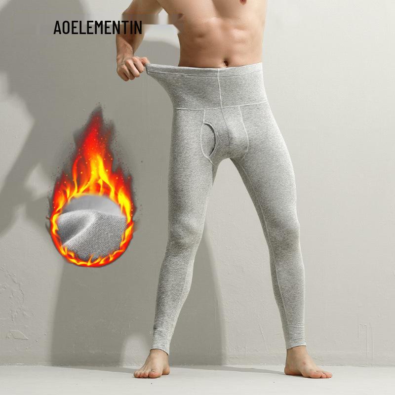 Men's High Waist Warm Cotton Trousers - Lightweight Autumn/Winter Base Layer