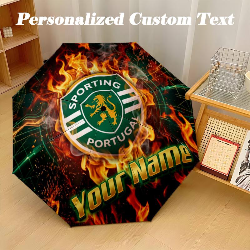 8 Rib Auto Folding Umbrella Sporting CP Print Custom Name Text Portable Rain Gear