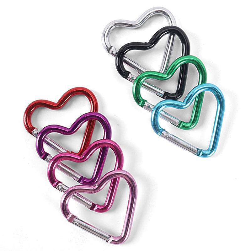 Heart-Shaped Aluminum Carabiner Key Chain Clip Outdoor Keyring Hook Water Bottle Hanging Buckle Travel Kit Accessories