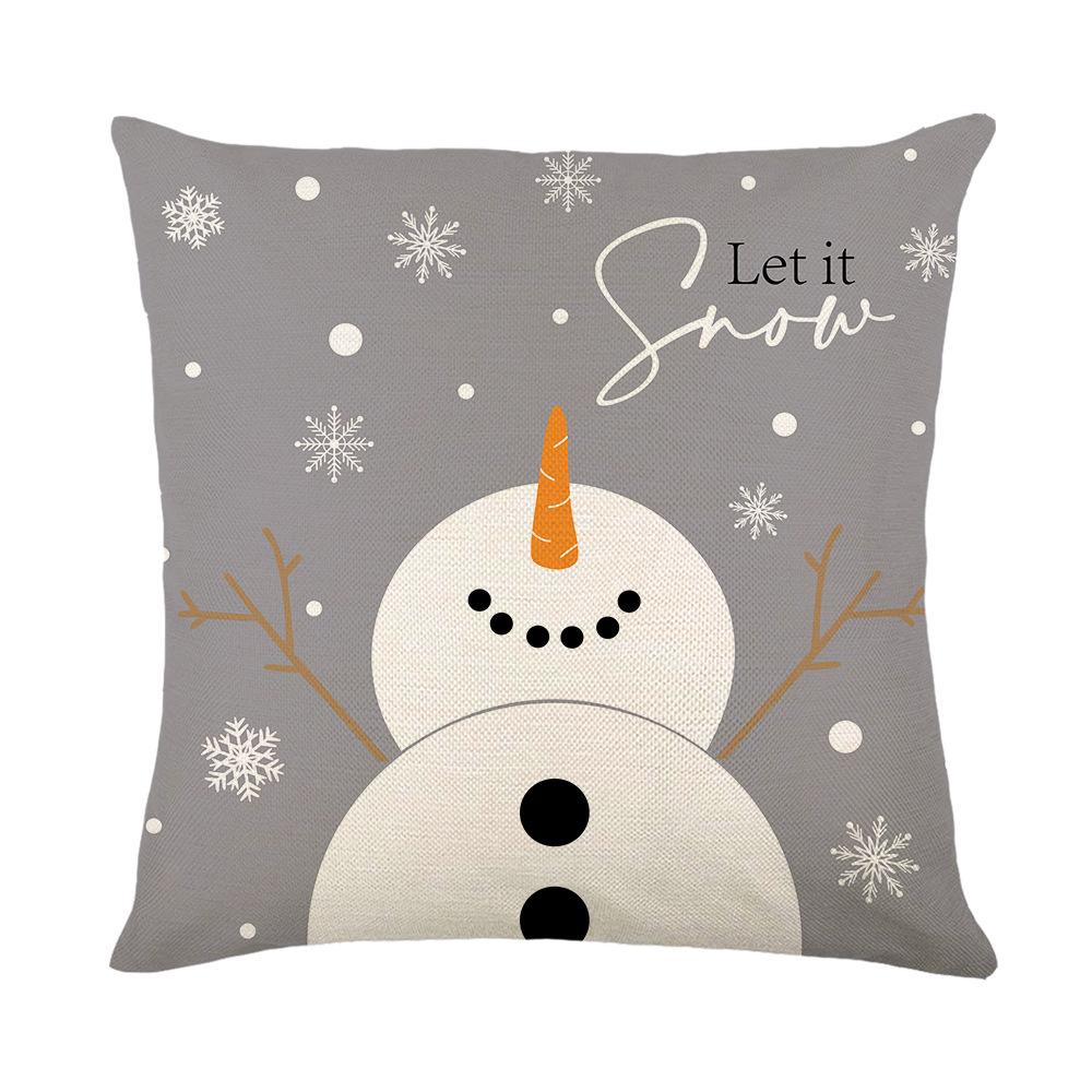 Christmas Snowman Snowflake Print Pillow Cover Linen Home Living Room Cushion Cover Bedroom Pillow Cover