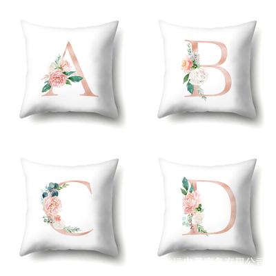 Fronha de Poliéster para Casa Estampa Floral Rosa Decorativa Fronha 26 Letras Inglesas Capa de Almofada