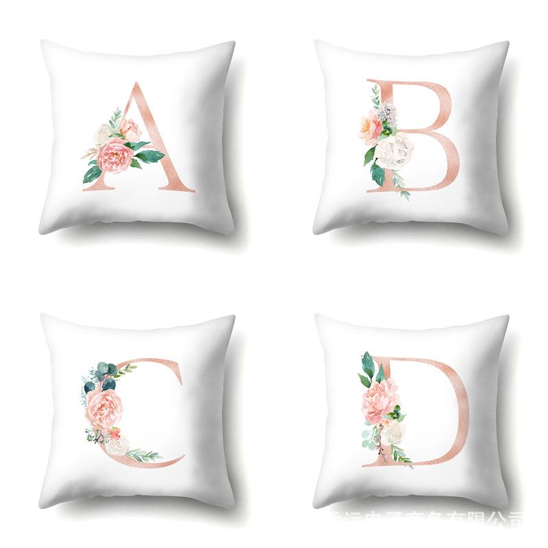 Polyester Pillowcase Home Pink Floral Decorative Print Pillowcase 26 English Letter Cushion Cover