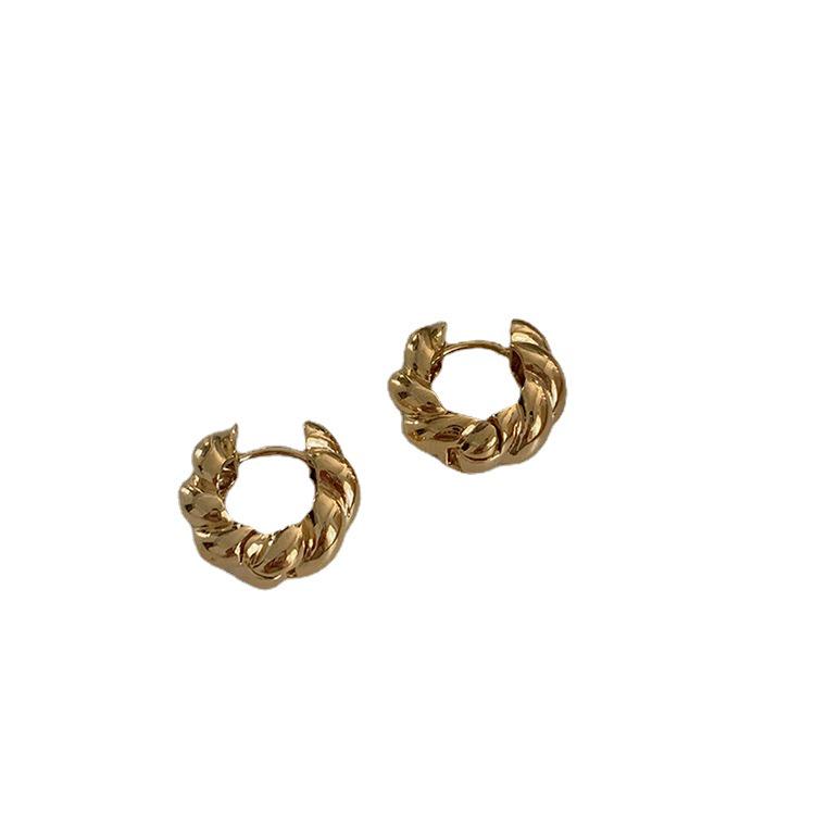 Braided Hong Kong Style Gold Circle Retro Earrings for Women - High-End 2021 Design