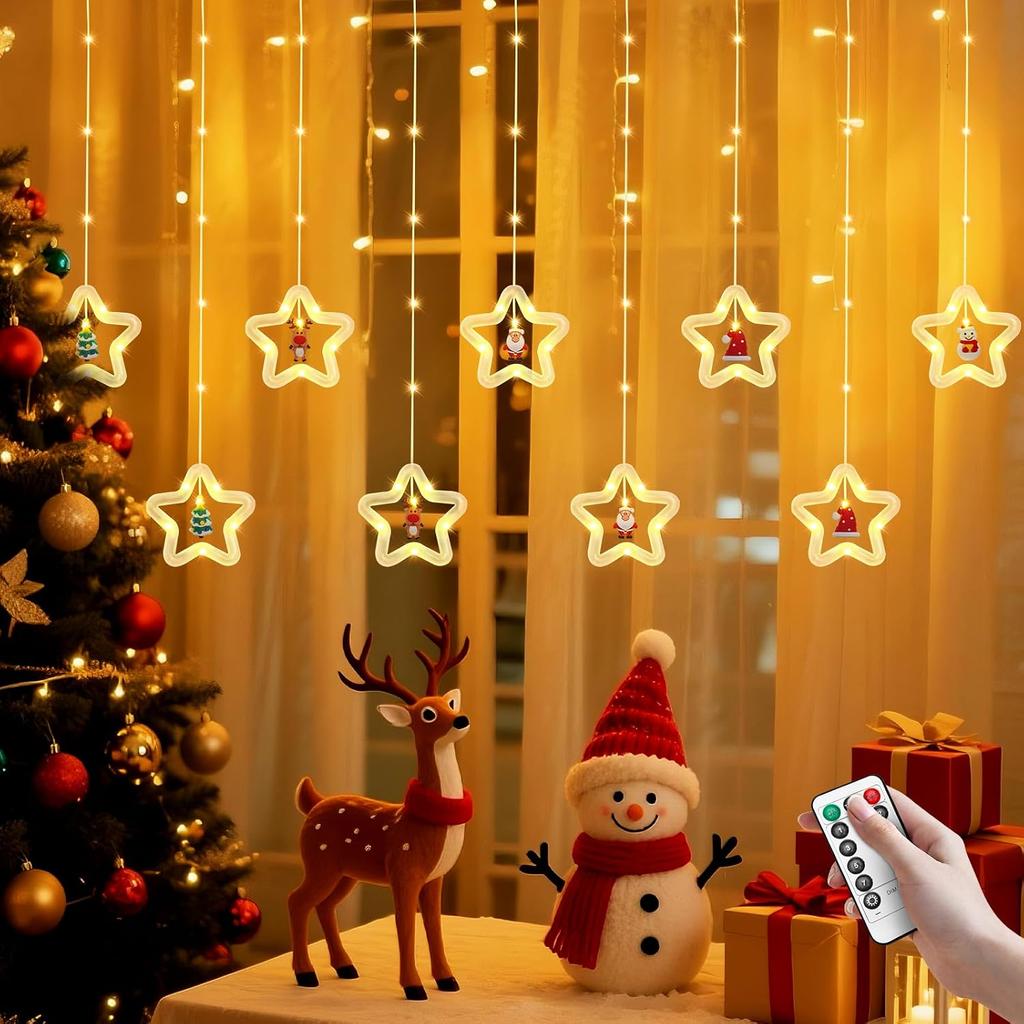 Christmas Tree Curtain Lights, Christmas Window Lights Decor with Remote,8 Lighting Modes, IP65 Waterproof, 10 Hooks Christmas Decorations Indoor