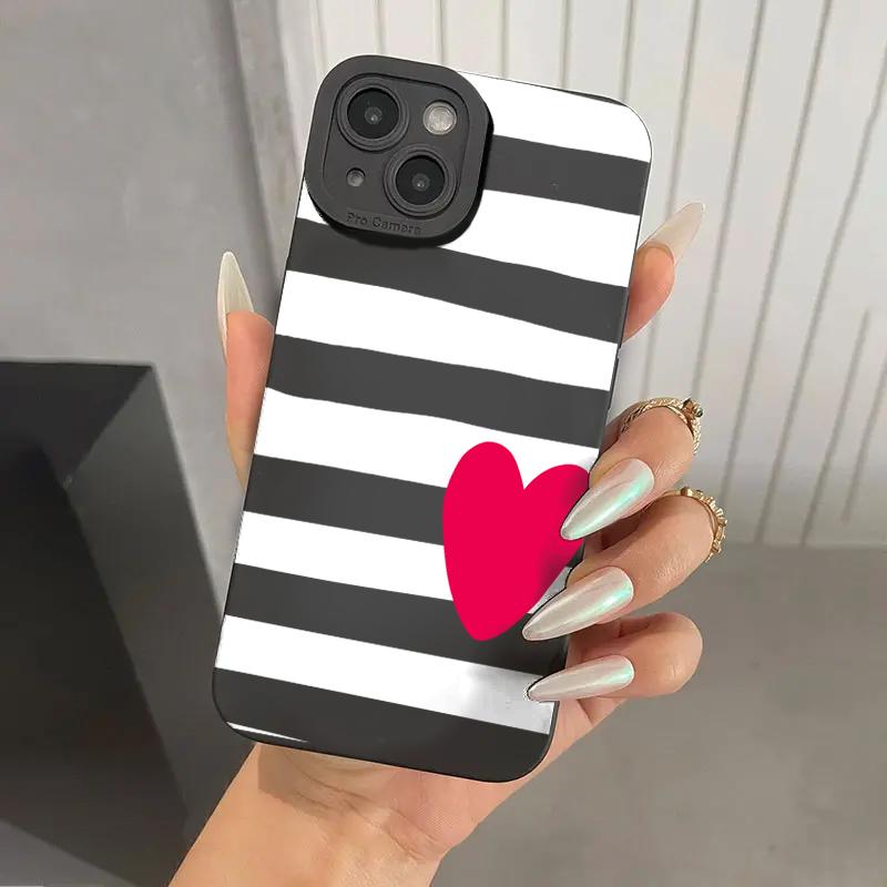 For iPhone 17 Pro Max Valentines Pink Heart White Striped Phone Case For iPhone 16 15 14 13 12 11 Air XS XR X 7 8Plus 16e Cover