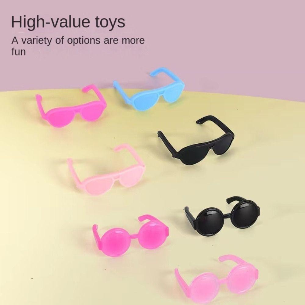 2pcs/set Round Frame Retro Cool Doll Glasses Doll Sunglass Mini Plastic Glasses for Doll  Kids Toy