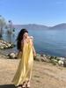 French yellow suspender dress women's clothing summer seaside vacation style wear skirt loose A-shaped skirt long skirt