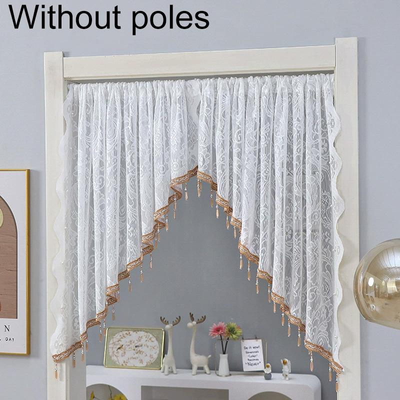 2 Stück/Set Dreieckiges Design Heimdeko Klarer Tüll Französische Vintage Spitze Türvorhang Ganzjährig Halbvorhang mit Perlen
