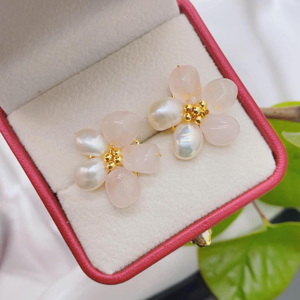 Baroque Pearl Five-Petal Flower Earrings - S925 Silver, Original Retro Design, Versatile Celebrity Style